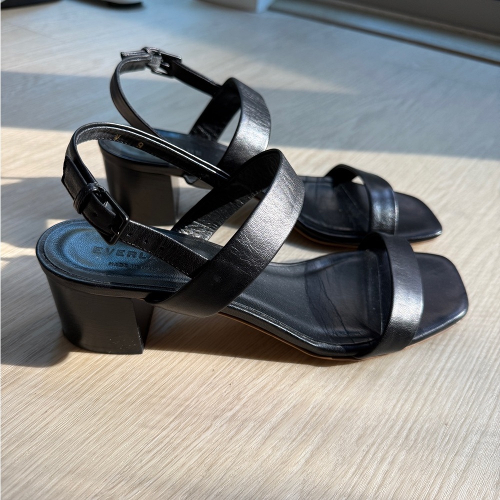 Everlane black leather heeled sandal 9